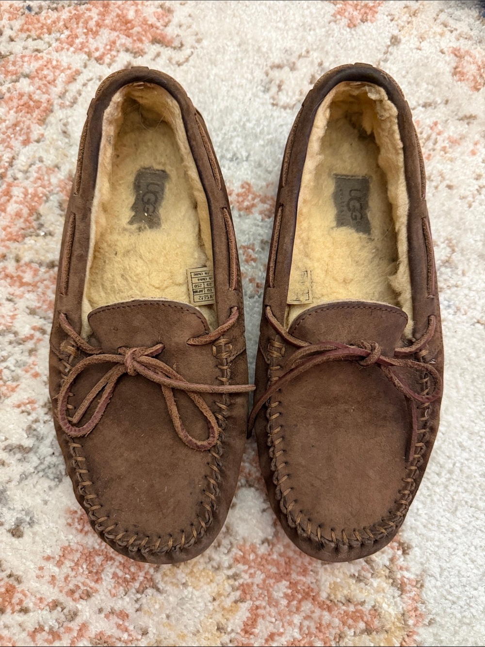 UGG women’s Chestnut Brown Suede Shearling Moccasin Loafers